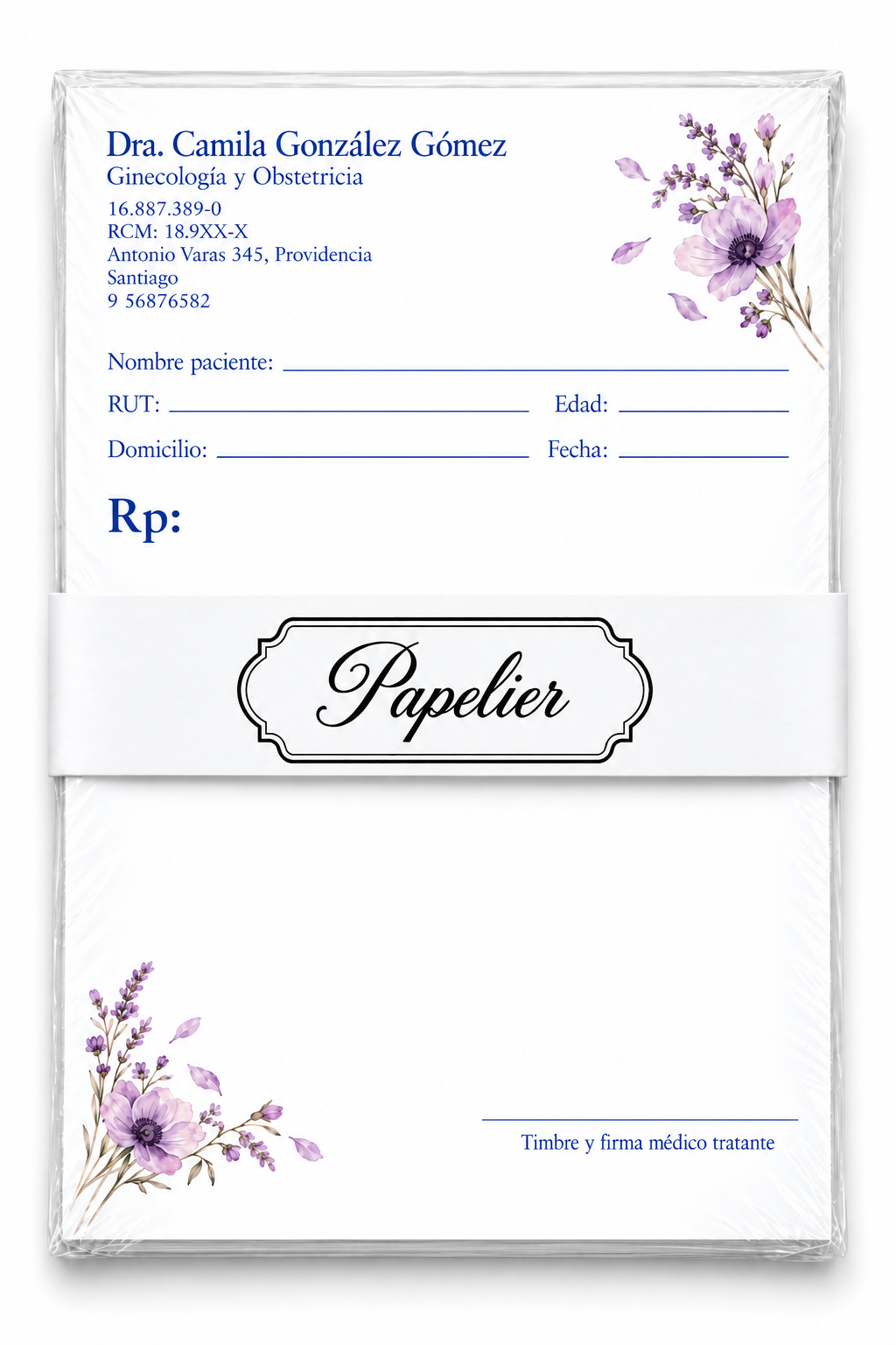 Recetario Personalizado 100 hojas | Ginecología y Obstetricia "Flores moradas"